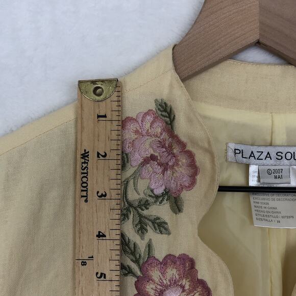 VTG Plaza South Linen Embroidered Jacket Sz 10 Yellow Flutter 3/4 Sleeve Lined - Picture 6 of 12